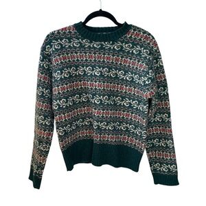 Abercrombie & Fitch Vintage Shetland Wool Green and Red Crew Neck Sweater S/M